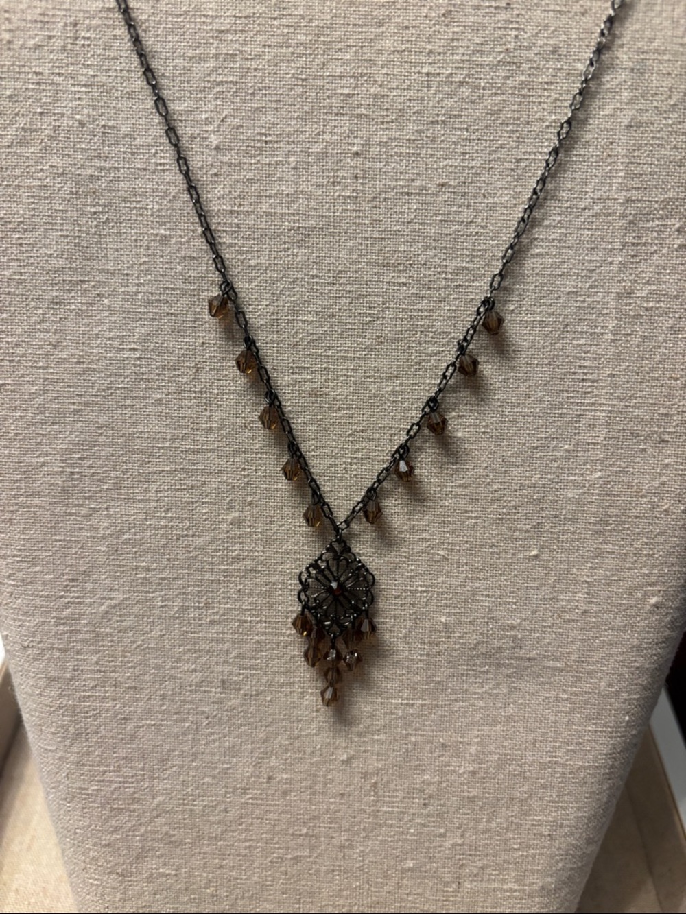 Delicate Filigree Pendant Necklace with Amber Teardrop Accents - Women's Jewelry - Picture 3 of 6
